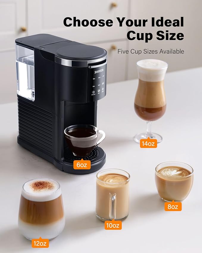 SHARDOR 3 in 1 Single Serve Coffee Maker for K Cup &amp Ground Coffee &amp Teas Pod Coffee machine 6–14oz Brew Sizes 40oz Detachable Water Reservoir Descale Settings Black