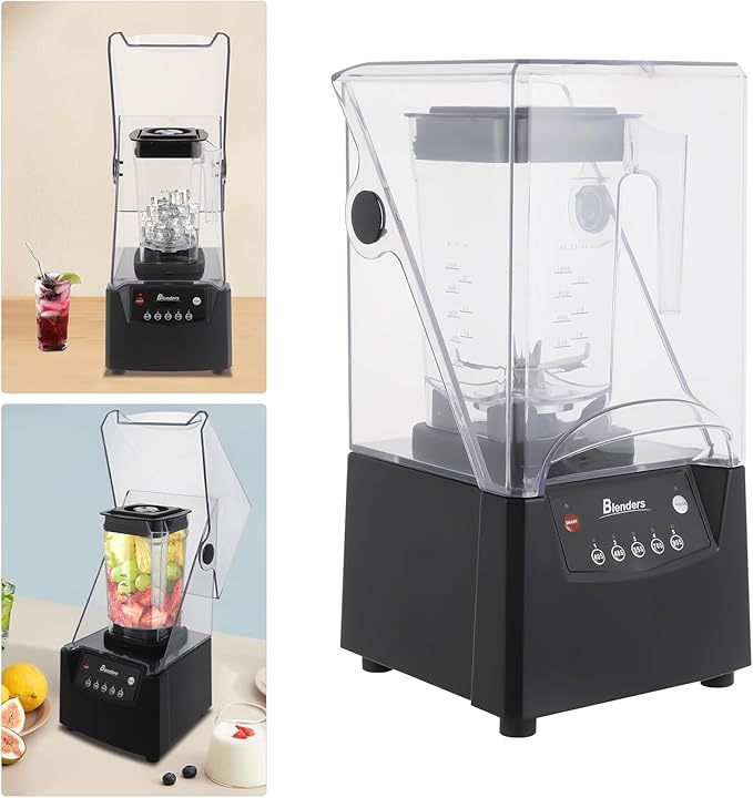 2600W Commercial Blender with Soundproof Cover 1.8L/0.48Gal Low Noise Smoothie Maker for Shakes Ice Crushing Juicing Puree - 110V 23000r/min Timer Countertop Kitchen Blender