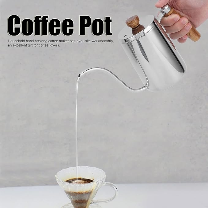 EVTSCAN Pour Over Kettle 5Pcs/Set Pour Over Coffee Maker Set Brewing Drip Coffee Coffee Pot Filter Funnel Kit Gift(Sliver)