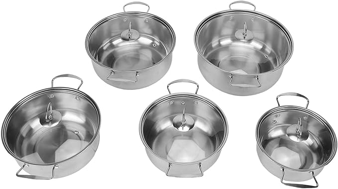 AYNEFY Durable Glass Lid Collection Soup Pot Set SUS Stainless Steel Cookware Sets Kitchen Cooking Pots Non Chef for Induction Oven Broiler Kitchen Tools