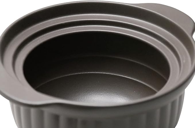 Suzuki 7223-0700 Rice Earthenware Pot 2 Cups Direct Fire Microwave Compatible Approx. 7.9 inches (20 cm) Thermatec Floral Pattern Anthurium Black