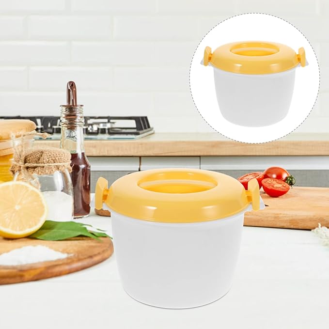 EKsma Microwave Rice Cooker for Small Multifunction Insulated Lunch Box Cookware for Microwave Oven Airtight Food Storage for Rice Veggies and Casseroles(Yellow)