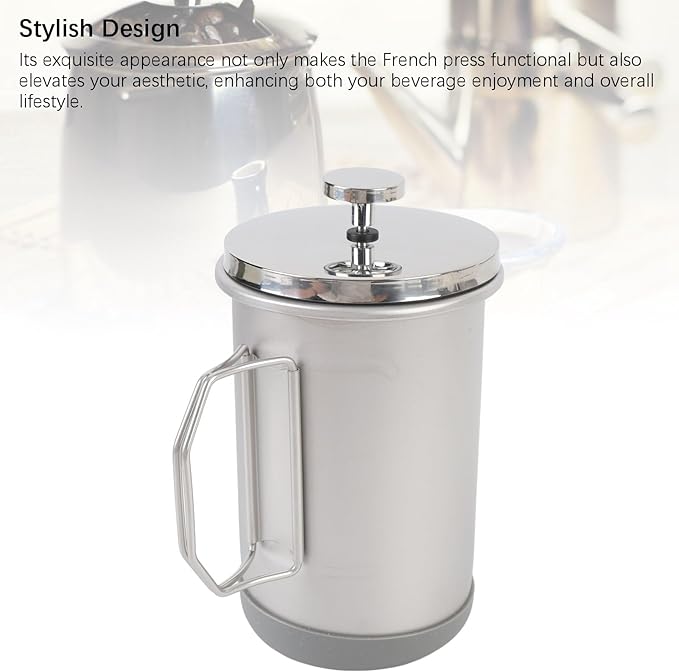 1000ML French Press Coffee Maker 304 Stainless Steel Insulated Coffee Press Portable Hand Brewed Teapot for Outdoor Camping Travel Adventures (Silver)