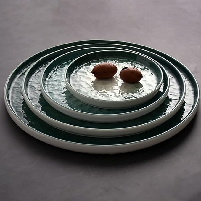 Ceramic Dinnerware Set 11 PCS White Gradient Porcelain Combination Bump Surface Design Green Plates Set for Family PartyGreen