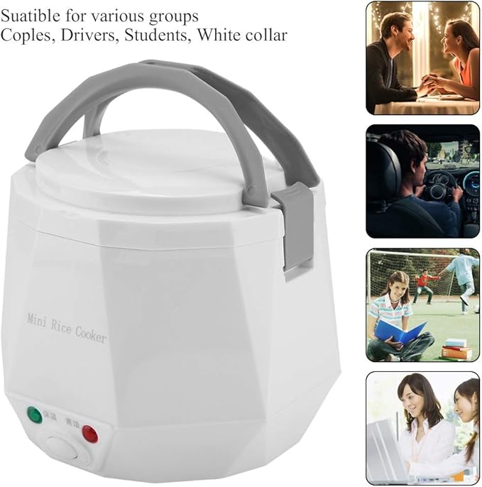 Electric Rice Cooker Portable Electric Car Truck Food Steamer Mini Travel Rice Cooker 12V 100W 1.3 L Portable Meal Heater Food Warmer(White)(White)