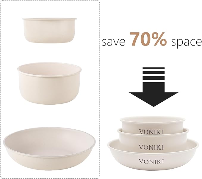 VONIKI Cooking Pots and Pans Detachable handle Ceramic Cookware Sets Removable Handle Kitchen Cookware Set Non Toxic Pot And Pan Oven &amp Dishwasher Safe