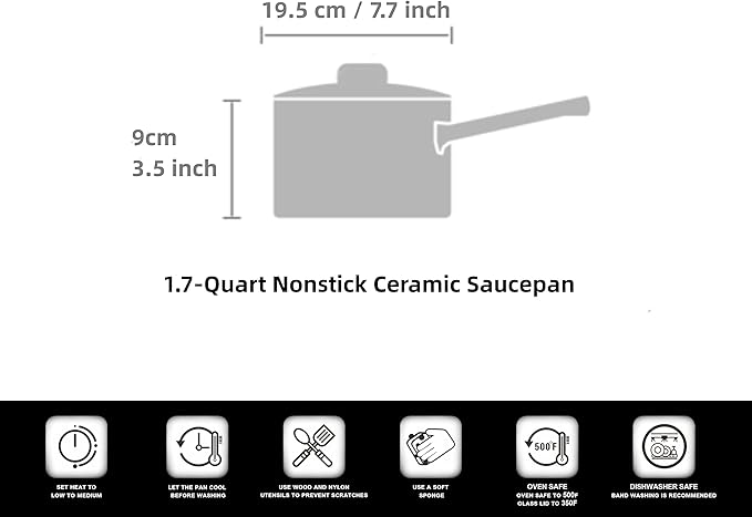 Cook N Home 1.7-Quart Nonstick Ceramic Saucepan with Lid Pink