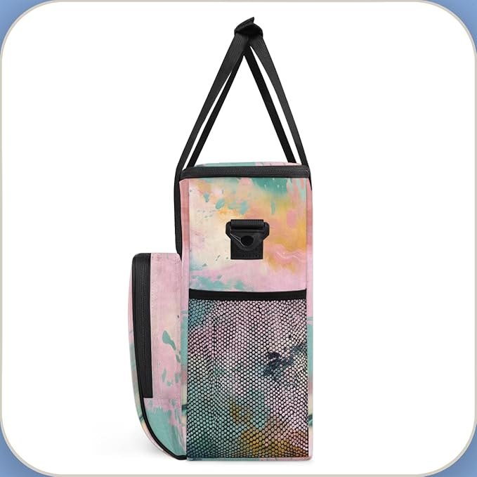 Tie Dyeing Coffee Maker Carrying Bag Pink Watercolor Travel Storage Bag Compatible with K-Mini or K-Mini Plus Single Serve Coffee Brewer Carrying Case with Multiple Pockets &amp Shoulder Strap