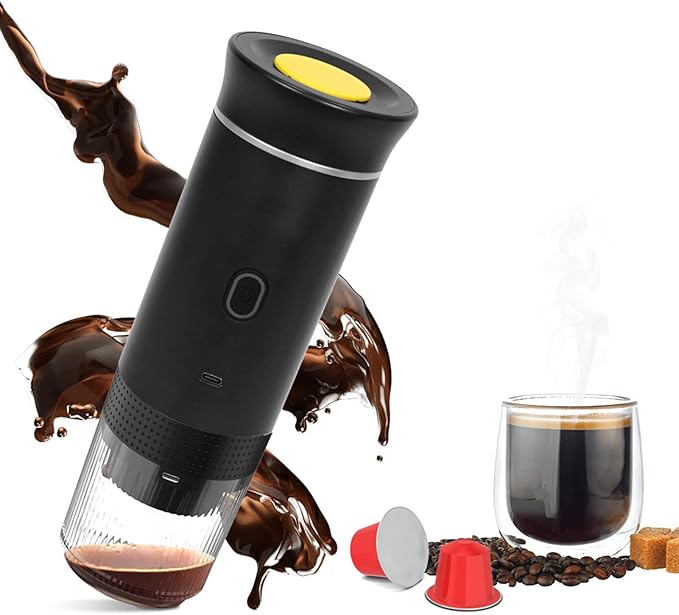Electric Coffee Maker Machines15 Bar Pressure Portable Espresso MachineCold or Hot 120ML Mini Coffee MakerSmall Handheld Coffee Machine for HomeOfficeTravel (Black)