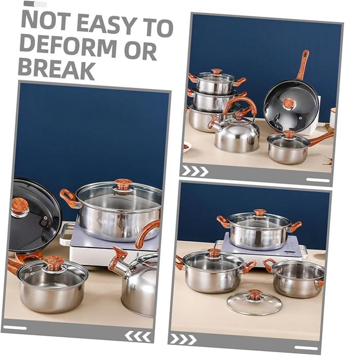 Alipis 12-Piece Stainless Steel Cookware Set Including Frying Pan Saucepan Stockpot and Kettle Heavy-Duty Kitchen Cooking Pots for Noodles Soups