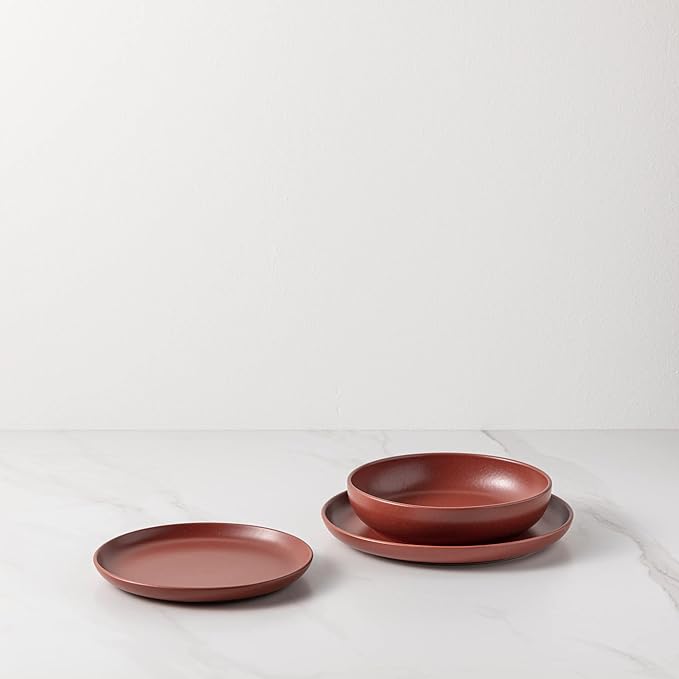 Casafina Ceramic Stoneware 18-Piece Place Setting Service for 6 with Pasta Bowls - Pacifica Collection Cayenne | Microwave &amp Dishwasher Safe Dinnerware Set | Food Safe Restaurant Quality Tablewar