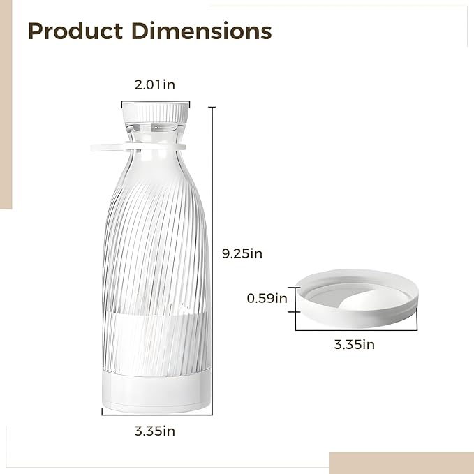 16.9 Fl Oz Portable Juice Blender Rechargeable 500 Ml Bottle Home and Student Use Easy Clean White