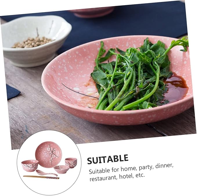 Floral Dinnerware Set Porcelain Dinnerware Set Pink Cutlery Japanese Plates Elegant Kit