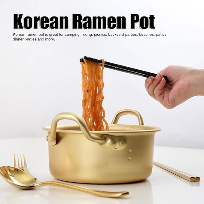 Korean Ramen Pot Korean Ramen Noodle Cooking Pot With Lid Portable Lightweight Ramen Pan with Handle Fast Heating Korean Cookware for Making Ramen Curry Rice Kimchi Soup