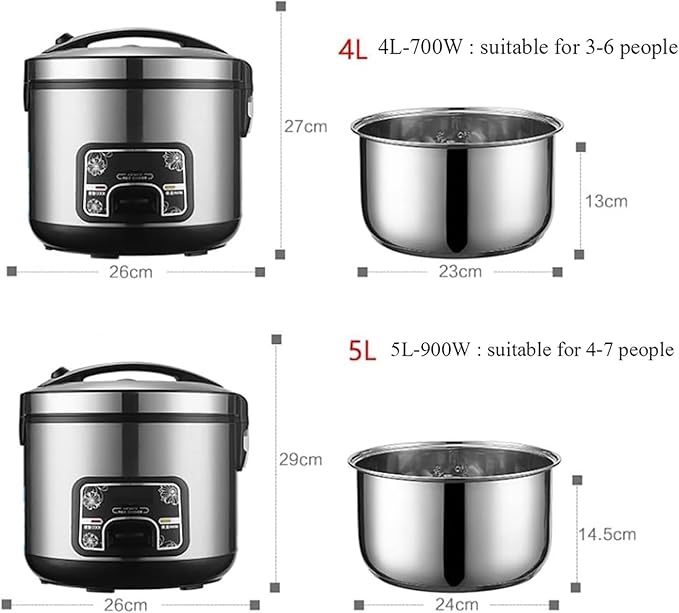 Rice Cooker (2-5L) 201 Stainless Steel Non-Stick Inner Pot Stainless Steel Cook/Warm Functions 220-240V UK/EU Power(4L)