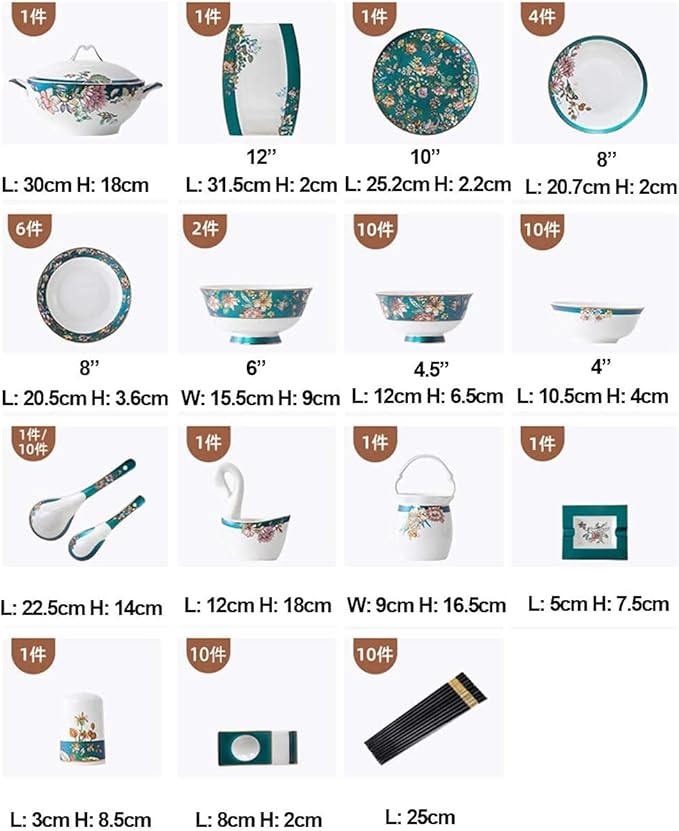 Dinnerware Sets - Luxury Dishes Service Set 70Pcs Bone China Dinnerware Set Palace Style Color Ceramic Tableware Set Service For 10 People