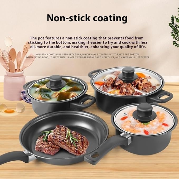 13 Piece Set Cookware Set Non-Stick Portable Lightweight Iron Pots and Pans with Glass Lids and Nylon Utensils for Outdoor Camping Picnic Travel Cookware