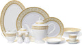 Euro Porcelain Vintage Gold 57 piece Dinnerware Dish Serving Set 'Greek Key Gold' - HQ Fine China Tableware Service for 8