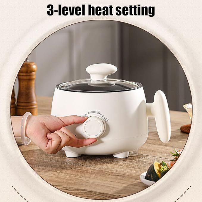 Portable Multifunctional Non-Stick Electric Pot Mini Electric Hot Pot Rice Cooker Non Stick Frying Skillets 3 Heat Settings Steaming Boiling Frying Stir-Frying Dorm Home Travel (With stainless