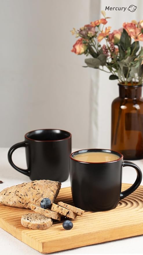 Famiware Mercury 16 Pieces Dinnerware Set with Plates and Bowls and Coffee Mugs Dish Set Service for 4 Stoneware Kitchen Dishes Dinner Sets - Full Glaze Matte Black