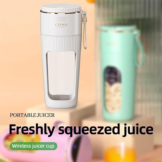 Rechargeable USB Portable Juicer Mixer 18000 RPM 10-Blade Mini Electric Blender 340ML Food-Grade PC Cup with Automatic Cleaning Quick Slurry Discharge for Fresh Fruit Juice/Smoothie Home Use