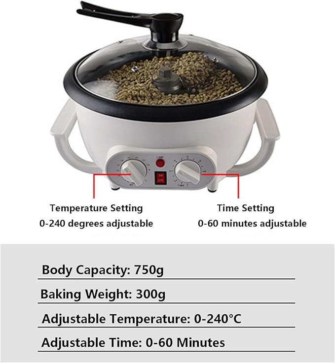 Electric Coffee Roaster - 750g Capacity Household Coffee Bean Burner - With Timer And Temperature Adjustable Coffee Maker - Bow Stir Coffee Maker