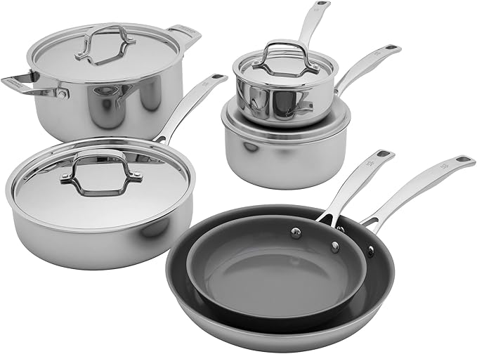 Henckels Clad Alliance 10-pc Ceramic Cookware Set Dutch Oven with Lid Compatible with All Stovetops Induction Cookware Oven Safe to 400°F