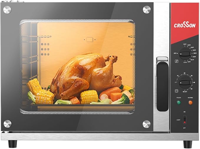CROSSON 68L Half-Size Convection Oven4-Tier Commercial Toaster oven w/Front Glass Door4 set of Trays&ampWire Racks60 Minutes Timer and Interior Light 120V/1800W Countertop Conventional Oven