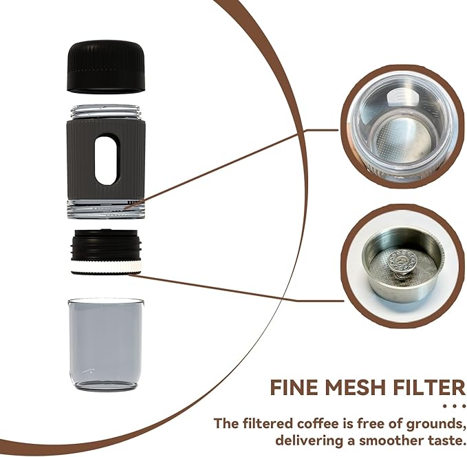 Portable Electric Coffee Maker (No Self-Heating Requires Hot Water) – Compatible with K-Cup &amp Ground Coffee 5oz Reservoir Fast Extraction Single Serve Brewer for Camping RV Travel Office – B