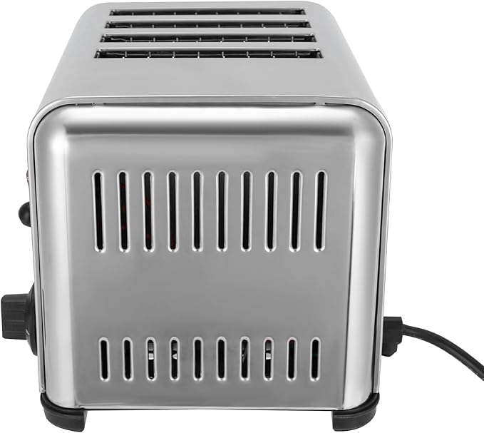 4 Slice Toaster Stainless Steel 1650W Time Adjustable Even Heating and Fast Cooking Bread Sandwiches Meatloaf Silver