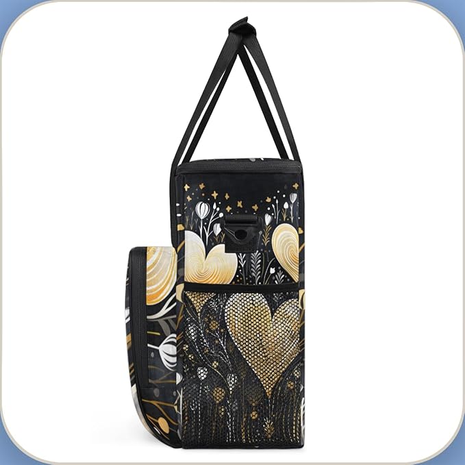 Black Gold Heart Coffee Maker Carrying Bag Portable Travel Storage Tote Bag Compatible with K-Mini or K-Mini Plus Single Serve Coffee Brewer Carrying Case with Multiple Pockets &amp Shoulder Strap