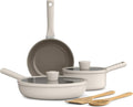 bella 7 Piece Cookware Set with EverGood™ Ceramic Nonstick Coating Dishwasher Safe Oven Safe All Stovetops Compatible Glass Lids with Silicone Rims Cool Touch Handles Oatmilk