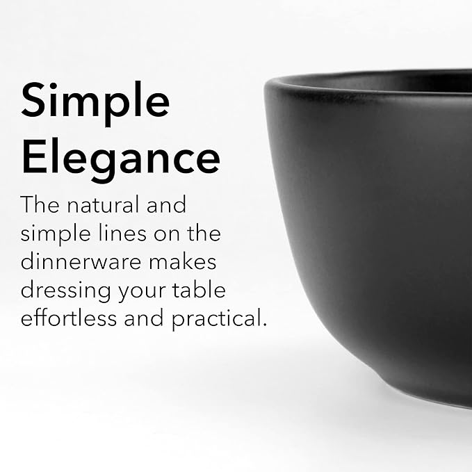 SKUGGA Round Stoneware 16pc Double Bowl Dinnerware Set for 4 Dinner Plates Side Plates Cereal Bowls Pasta Bowls - Matte Black (467586)