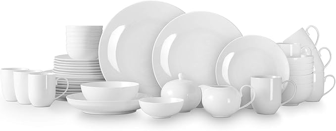 Bone China Coupe Shape Elegance White 45pc Dinnerware Set
