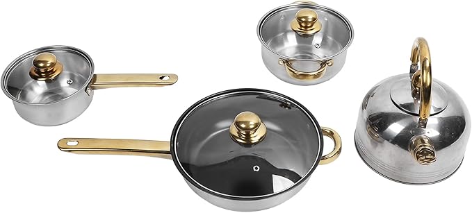 Cookware Set Non Stick Cookware Set Kitchen Cookware Sets Stainless Steel Pots Pan Set Nonstick Pan Pot for Home Kitchen Restaurant (Gold Handle with Kettle)