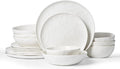 Famiware Porcelain kitchen plates and bowls set Modern dishes set for 4 Handmade Wave Edge Dinnerware Sets Microwave and Dishwasher Safe Tableware Polar White (16pc)