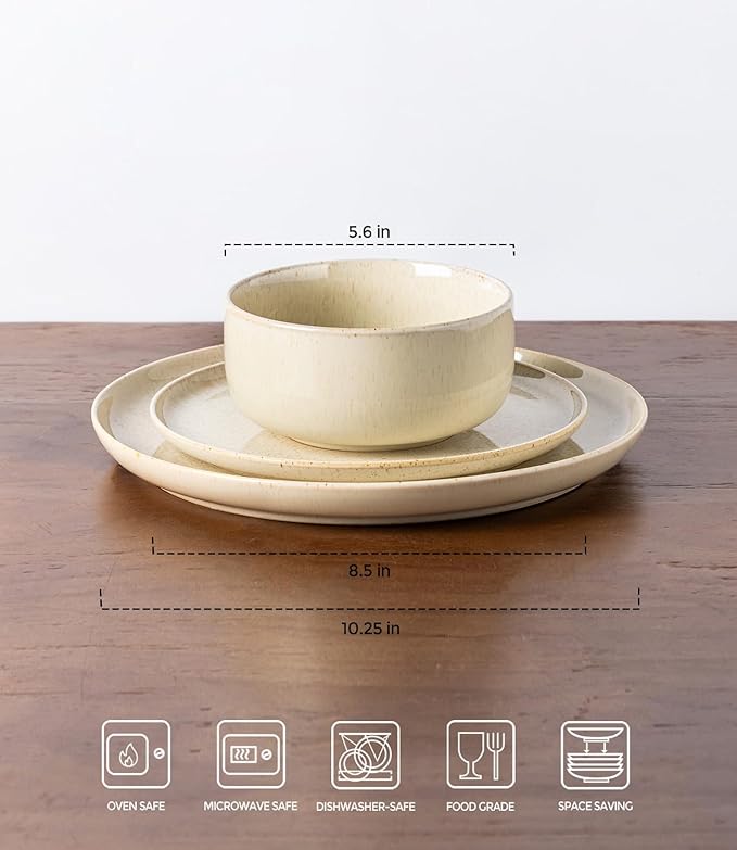 TheTerra Ceramic Dinnerware Sets for 4 12 Pieces Handmade Reactive Glaze Plates and Bowls Set Scratch Resistant Dish Set Oven &amp Microwave &amp Dishwasher Safe Cappuccino