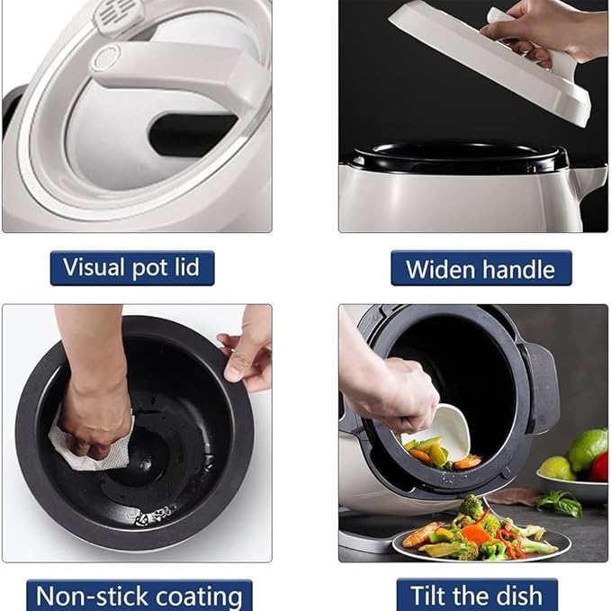 TsoLay Automatic Cooking Machine 1000W 6L Auto Cooking Wok Fried Rice Machine 360° Rotating and 3D All-Round Heating Adjustable 3-Gear Firepower 1 Click Smart Start for Stir Frying Stewing
