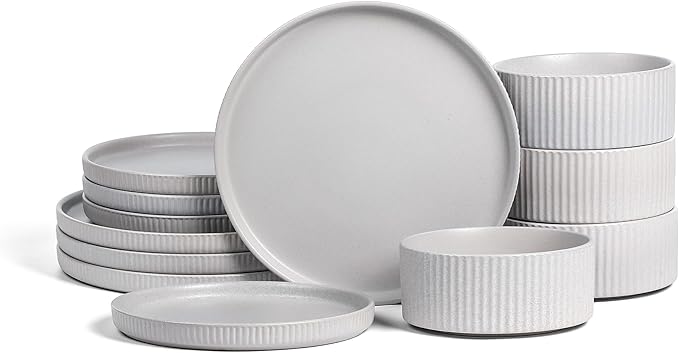 Stone Lain Haven Stoneware 16-Piece Dinnerware Set Grey -Plates and Bowls Sets for 4 Dish Set Includes Dinner and Salad Plates Pasta and Cereal Bowls Microwave &amp Dishwasher Safe