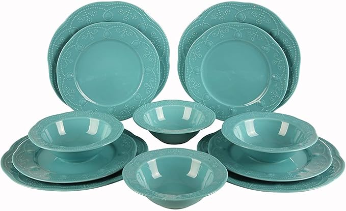 Kaimei 12-Piece Turquoise Porcelain Dinnerware Set: Elegant &amp Versatile Dinner Plates &amp Bowls for 4
