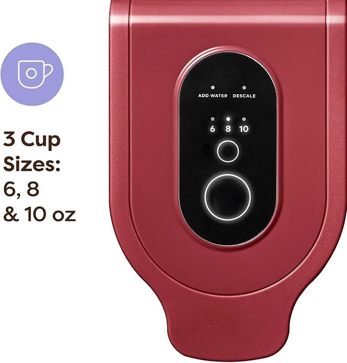 Express Essentials Single-Serve KCup Pod Coffee Maker 3 Cup Sizes Fast Fresh Brew 30oz Removable Water Reservoir Travel Mug Friendly Maintenance Alert Space-Saving (Red)