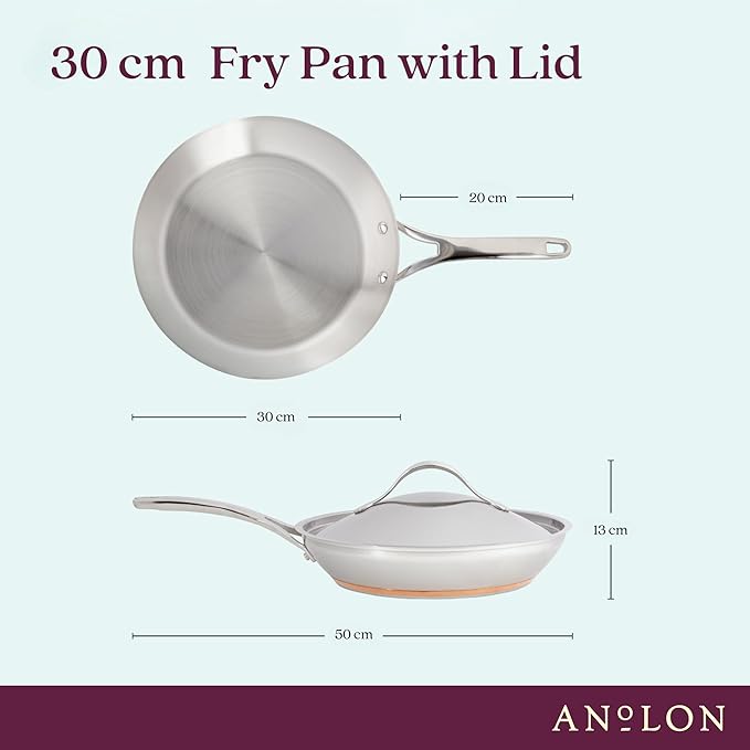 Anolon Nouvelle Stainless Stainless Steel Frying Pan / Fry Pan / Stainless Steel Skillet with Lid - 12 Inch Silver