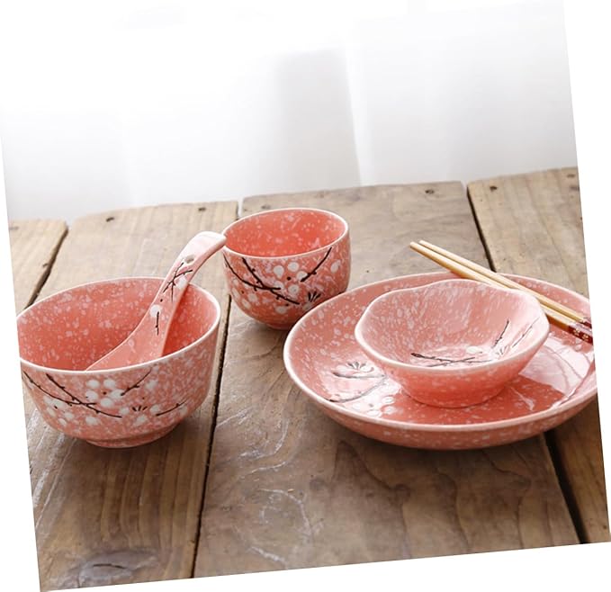 Floral Dinnerware Set Porcelain Dinnerware Set Pink Cutlery Japanese Plates Elegant Kit