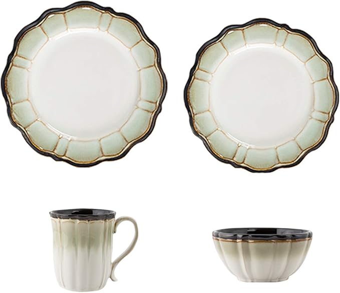 Dinnerware Set Durable Ceramic Dinner Plate Sets Plates Plates Bowls Mugs 4-Piece Lotus Dinnerware Dishes Set for Cereal Steak Salad Dinnerware Set