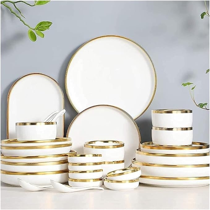 Dinnerware Set Family Dinner Service SetDinnerware Sets Service for 2/4/6Kitchen Plates and Bowls Sets WhiteBone China Tableware