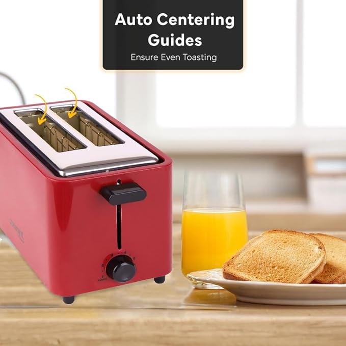 Courant 2-Slice Toaster Cool Touch with Extra Wide Slots For Bread Bagels &amp Waffle with 6 Adjustable Shade Settings CrumbTray &amp Cancel Function Extra-Lift Feature compact Design – Red