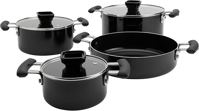 Denmark Tools for Cooks 7 Piece Ceramic Nonstick Aluminum Nesting Cookware Set Pots Pans Black