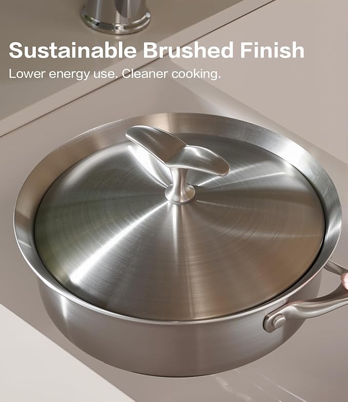 5-Ply Stainless Steel Cookware Set 6 Pcs Non Stick Pots and Pans Set with Steam-Return Lids Induction &amp Oven Safe Non Toxic PFOA PTFE PFOS Free Professional Chef Quality Cookware