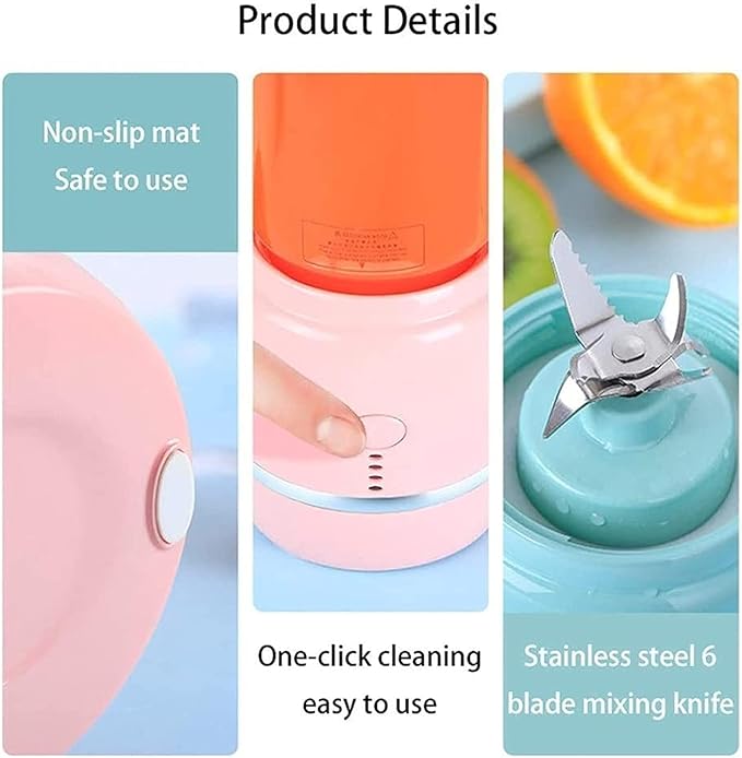 Portable Blender Personal Blender with USB Rechargeable Mini Fruit Juice Mixer for Smoothies and Shakes Mini Juicer Cup Travel (Color : Blue) (Pink)
