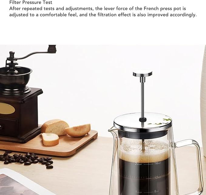 French Press Coffee Maker 650ML High Borosilicate Glass Coffee Plunger Pot with V Shape Spout and Temperature Proof Design for Home Studio Tea Room